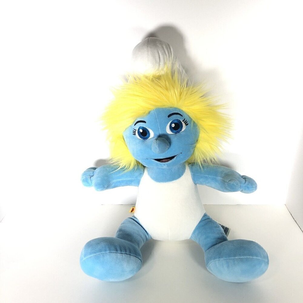 Build A Bear Smurfette Smurf Girl Plush Toy Stuffed Animal Blue White 18" Tall